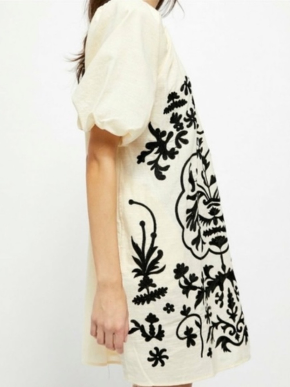 Free People Fiona Puff Sleeve & Black Embroidery Dress - size small - Picture 3 of 6